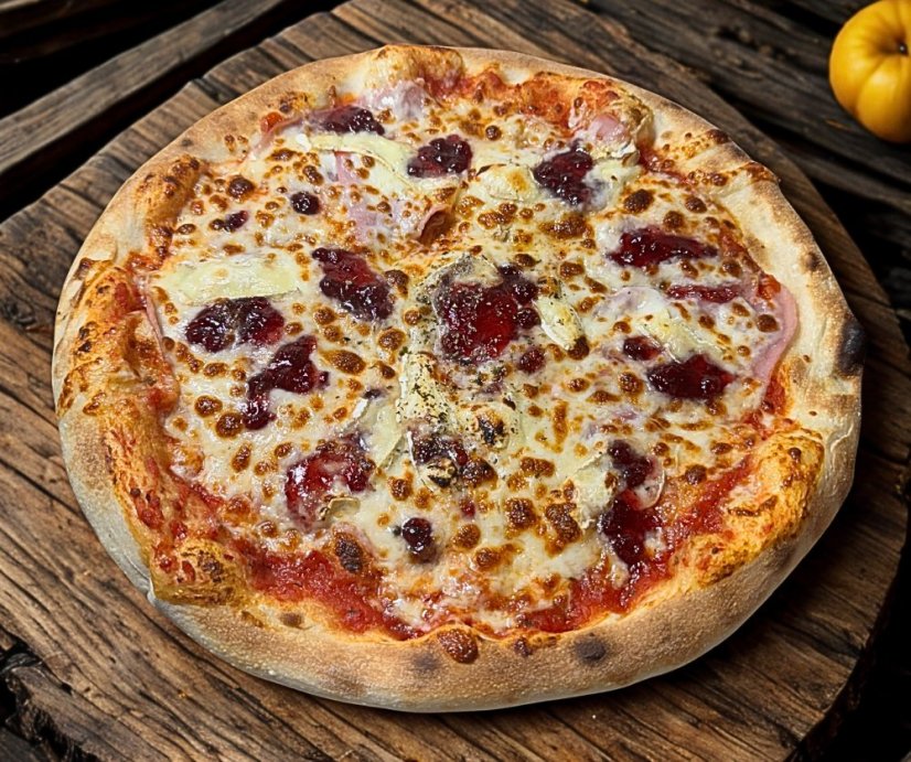 31. BRUSINI (rajčinový základ, mozzarella, šunka, encián, brusnice)