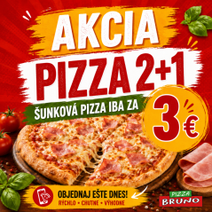 AKCIA (rajč.základ, šunka, mozzarella) (kúp 2 pizze a máš nárok na šunkovú za 3€)