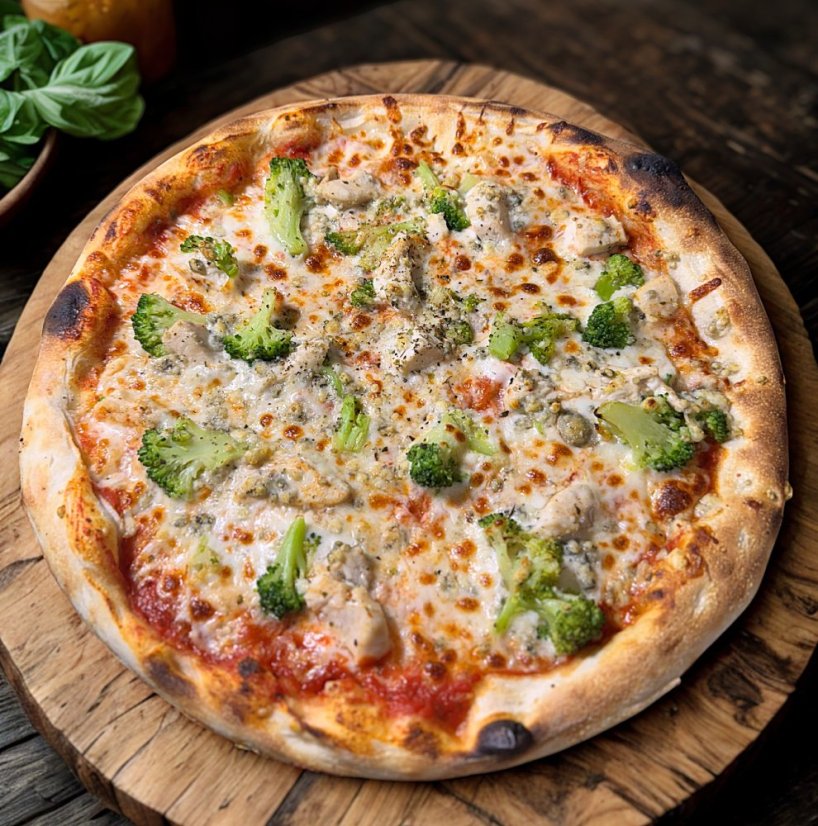 34. BROCOLLI (rajčinový základ, mozzarella, kuracie mäso, brokolica, niva ) 34. BROCOLLI (rajčinový základ, mozzarella, kuracie mäso, brokolica, niva )